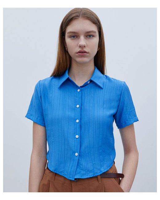 triplesens Cropped Summer Pleated Shirt Cobalt