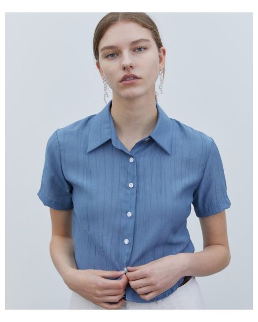 triplesens Cropped Summer Pleated Shirt Vintage Indigo