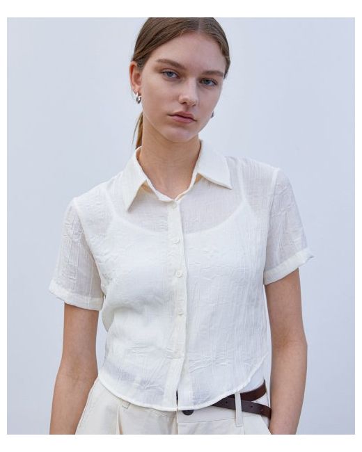 triplesens Cropped Summer Pleated Shirt Cream Ivory
