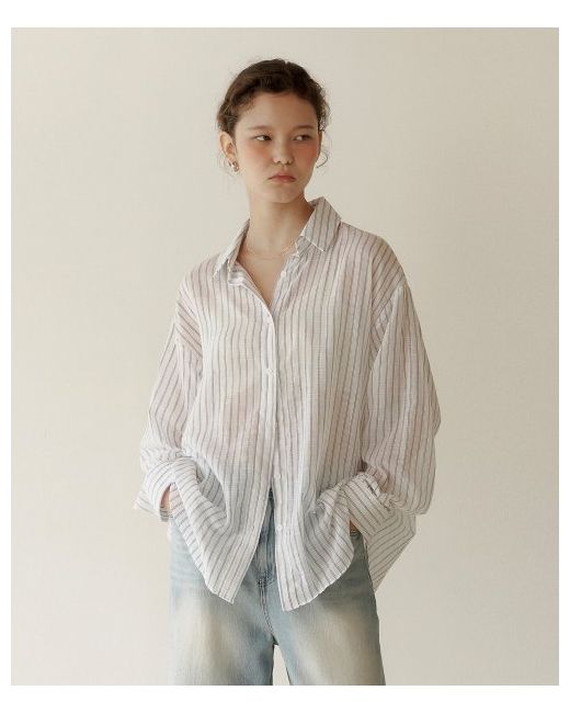Loeil See-through striped loose fit shirt Ivory