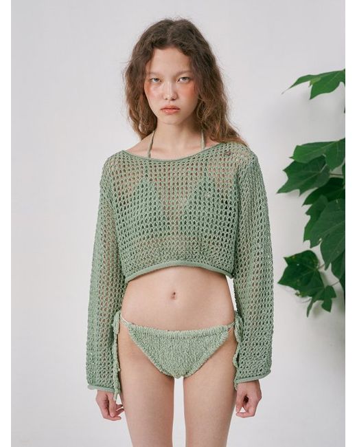 somewherebutter net knit crop top light