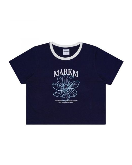 markm W Flower Print Crop T-Shirt Navy