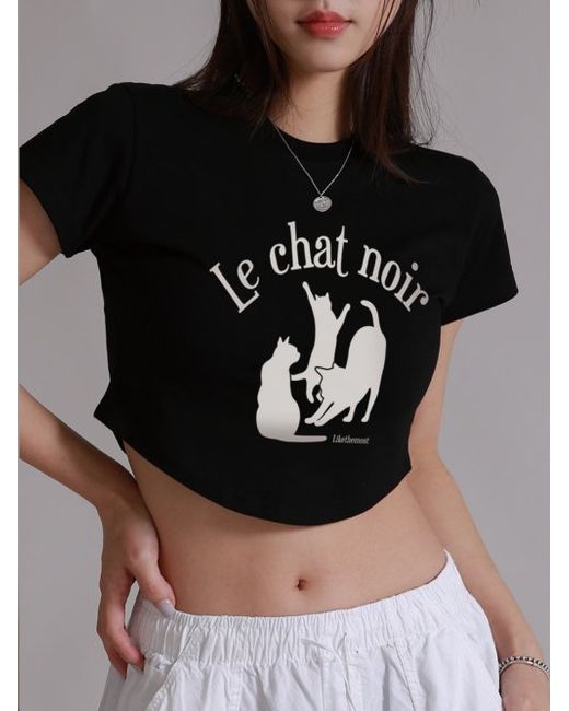 likethemost Cats Unbalanced Crop T-shirt