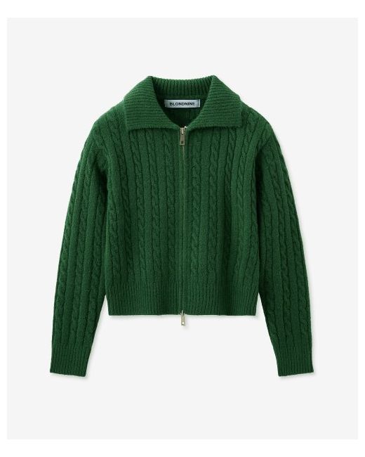 blond9 Fluffy Cable Knit Zip-upGreen