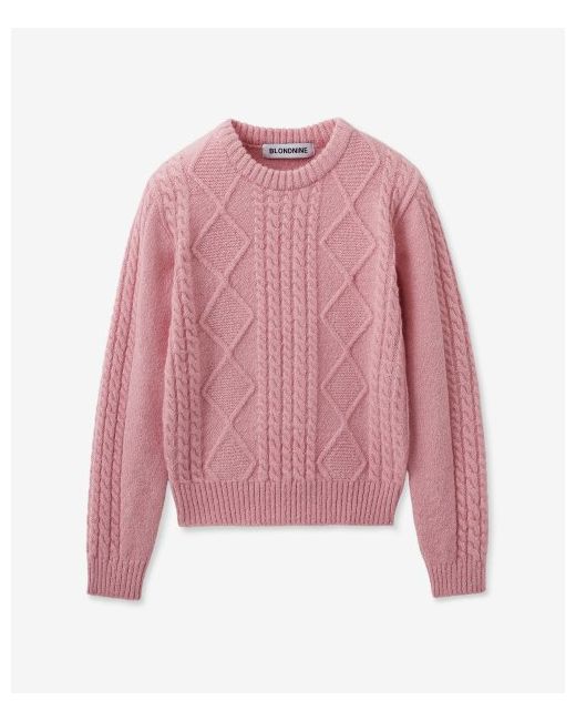 blond9 Fisherman Cable Wool Knit SweaterPink Rose