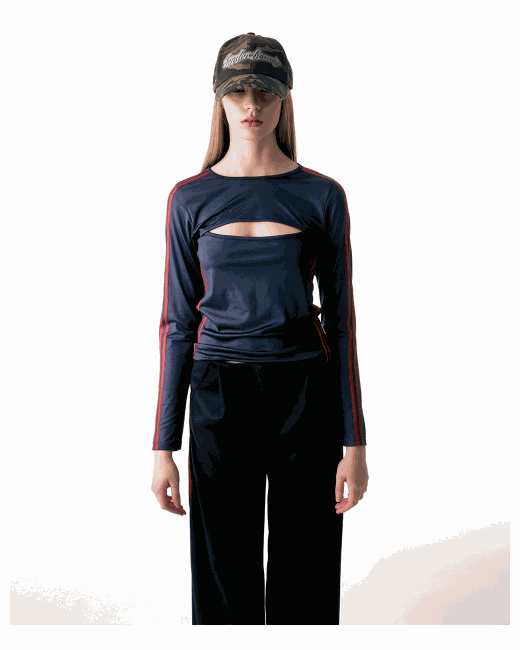 2000archives Line Cutout Long Sleeve Top Navy
