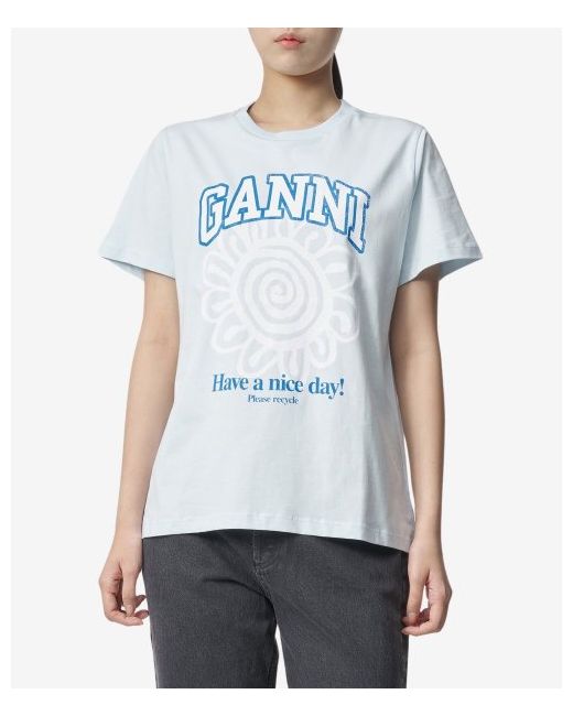 Ganni Flower Logo Short Sleeve T-Shirt Sky T3533495