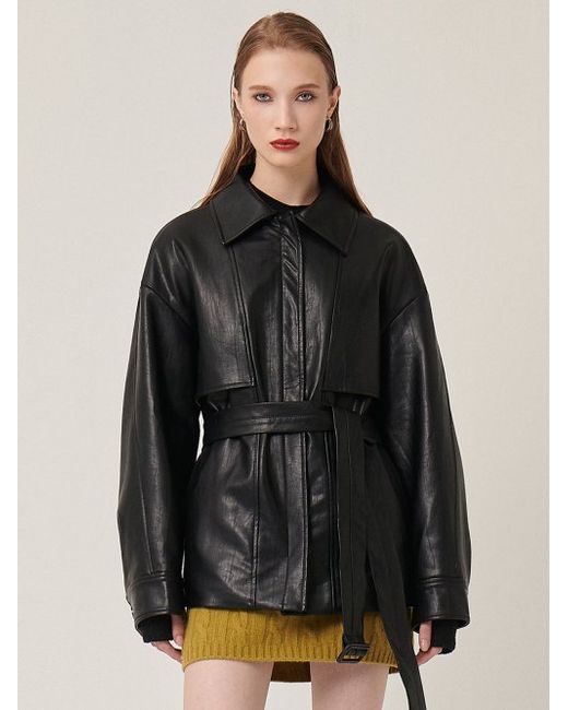 hunch Zip Up Fake Leather Trench Jacket