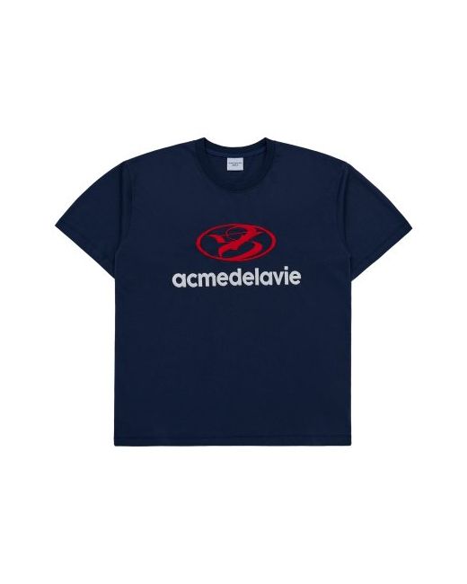 acmedelavie New Symbol Logo Embroidery Bio Washing Short Sleeve T-Shirt Navy