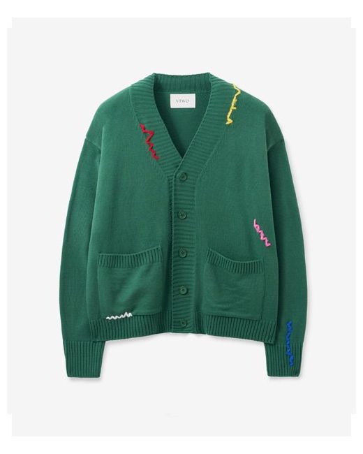 V2 Embroidered Wool Knit CardiganGreen