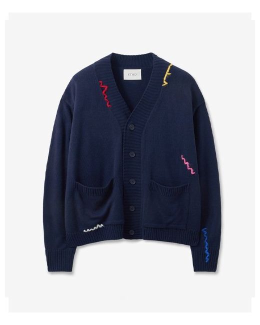 V2 Embroidered wool knit cardigannavy
