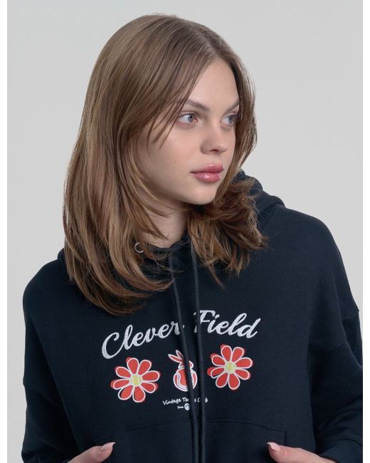 cleverfield Chain Flower Crop Hooded SweatshirtBlack
