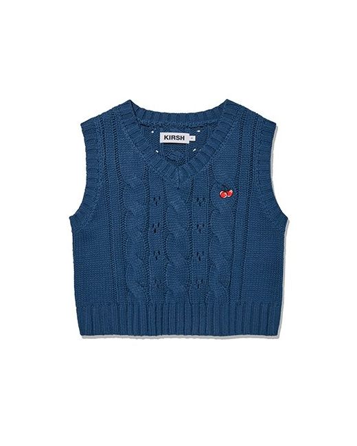 kirsh Small cherry cable crop knit vest Indigo