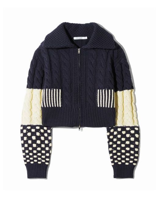 codegraphy Cropped patchwork knit zip-upnavy