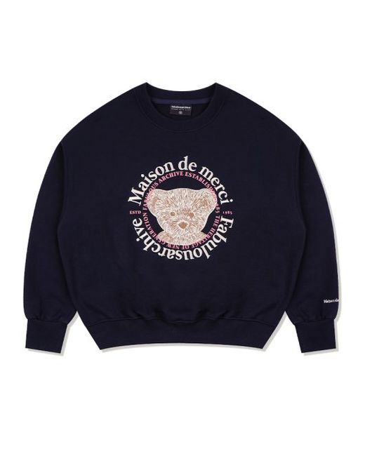 fabulousarchive Crop Circle Logo Embossed Bear Friends Heavy Terry Sweatshirt Navy Cream FCD3TS702W