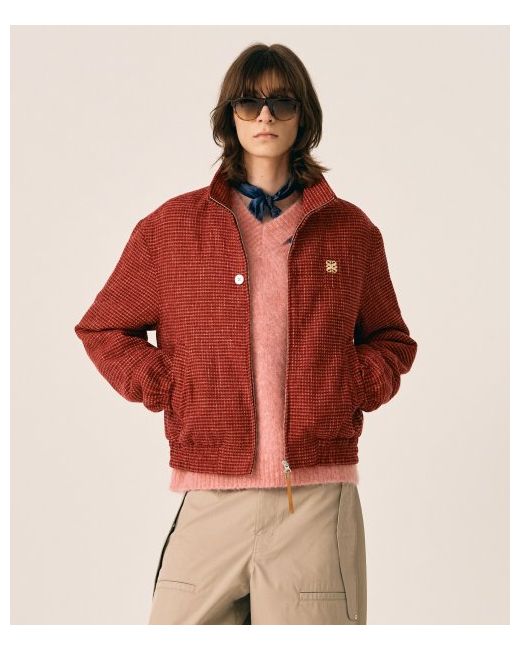 satur Lecce tweed zip-up jacket burgundy