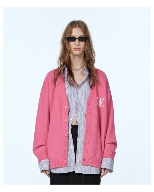 wooalong Signature daily over fit knit cardigan MAGENTA