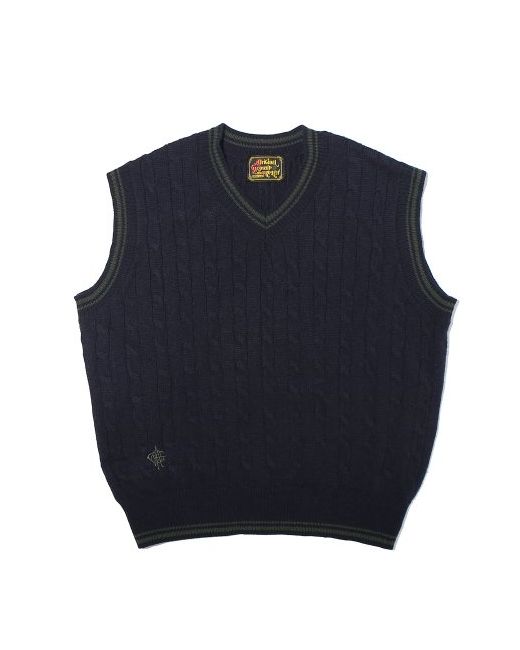 originalgarmentproject Wool Logo Cable Vest Navy