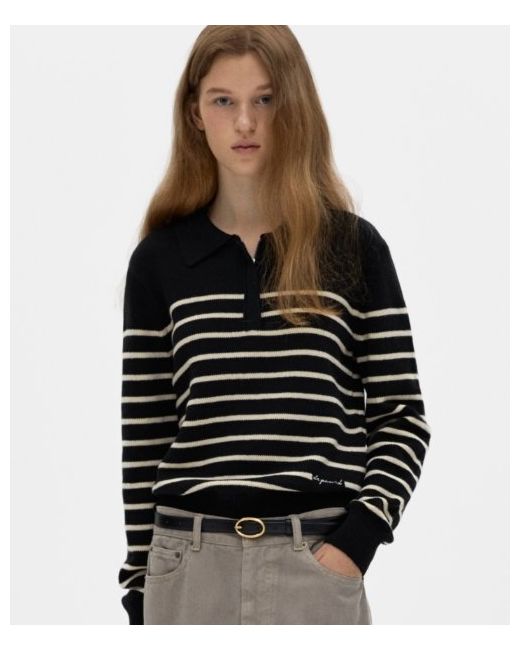 depound Striped collar pullover knit