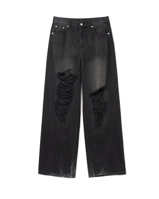 millowomen Curved Damaged Wide Jeans Stone Black