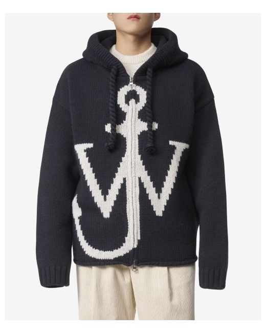 jwanderson anchor logo wool hooded zip-up cardigan Navy KW0948YN0170888