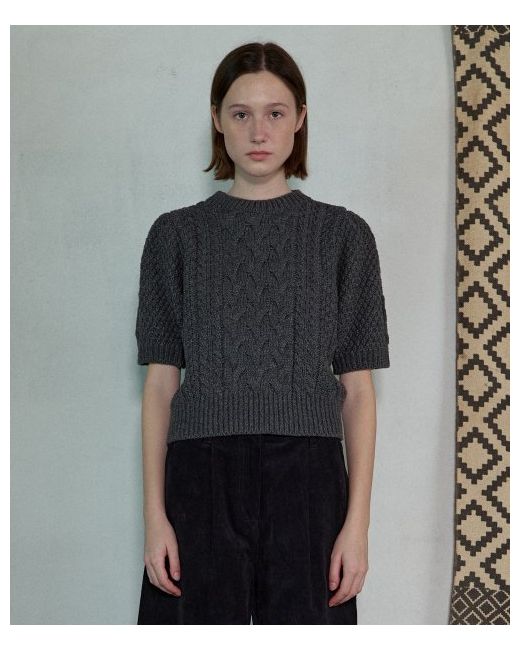aopt Puff Sleeve Cable Knit Charcoal