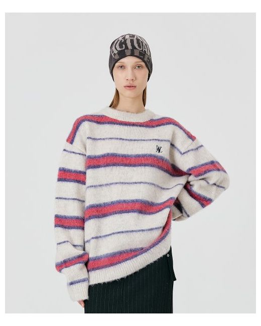 wooalong Signature hairy stripe knit IVORY
