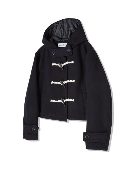 awesomestudio Cropped hooded duffel coat dark navy