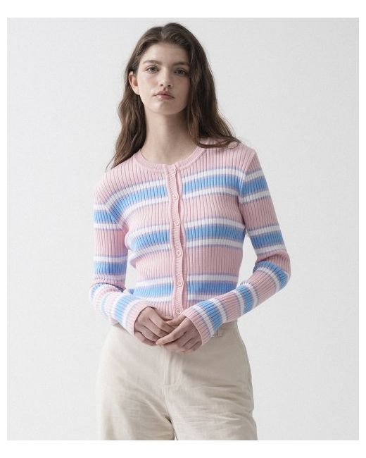 vleti Cotton Round Stripe Knit Cardigan