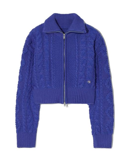 codegraphy WAVE logo cable crop knit zip-upblue