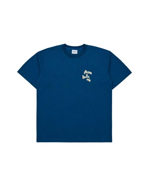acmedelavie Embossing Script Logo Short Sleeve T-Shirt Blue