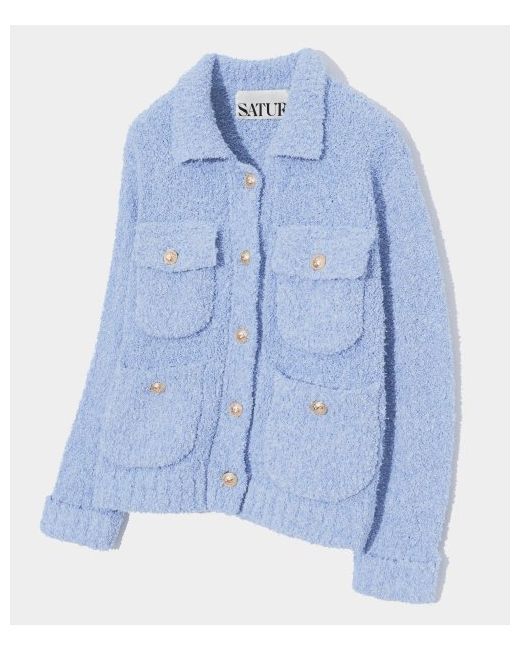 satur W Boucle Tweed Collar Knit Cardigan Jacket Soft
