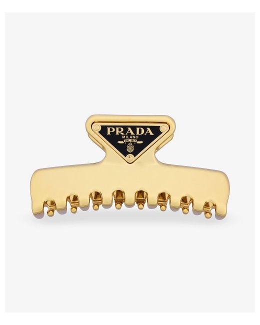 Prada Triangle Logo Enamel Metal Hair Clip Gold 1IF1032BA6F0056