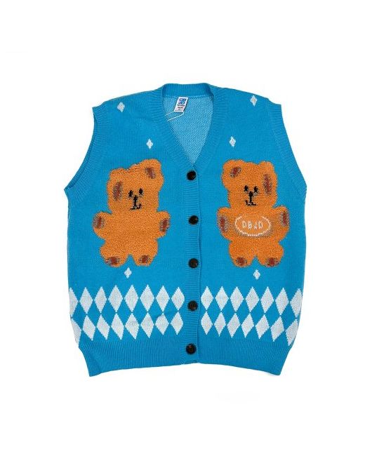 doublejd Argyle bear knit vest
