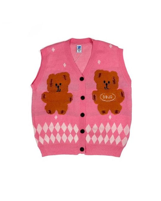 doublejd Argyle bear knit vest