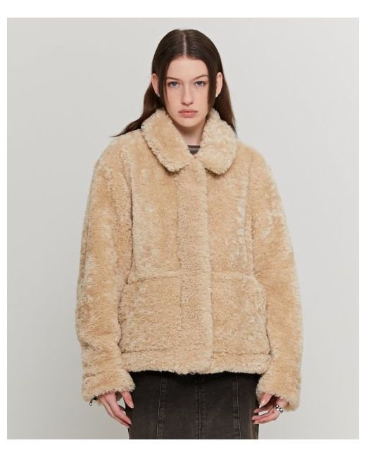 andros Spread Collar Shearling Jacket Ivory