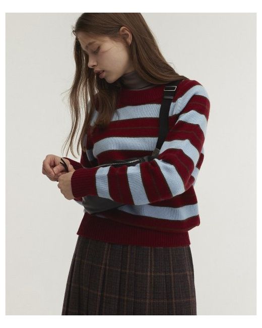 betweenaandb Cashmere wool blended striped pullover knit burgundy