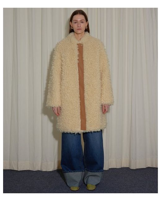 enor Suede-Lined Shearling Coat Ivory