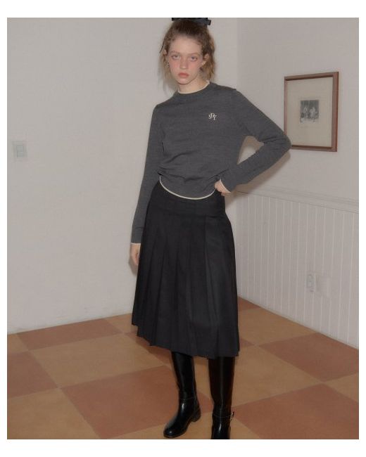 salondeyohn Side Slit Pleated Midi Skirt