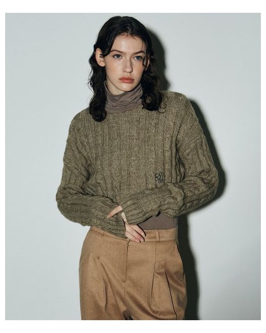 nicknicole Crop Cable Sweater Topbrown