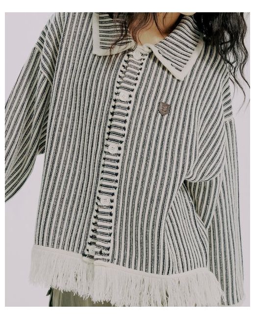 romanticcrown Striped Western Knit CardiganOatmeal