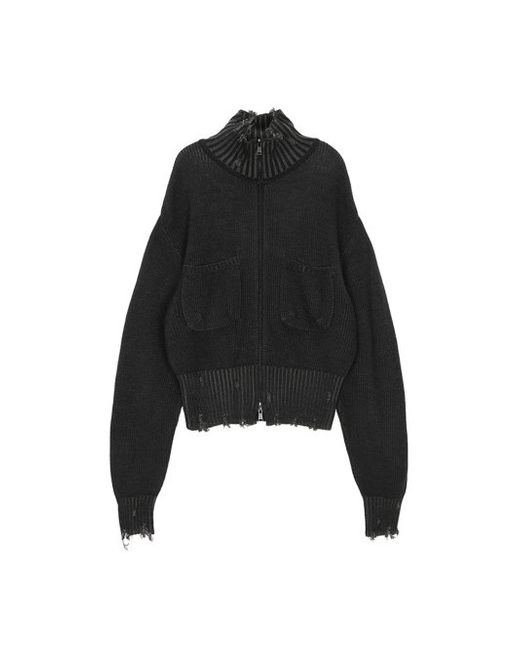 matinkim Ribbed High Neck Zip Up Charcoal