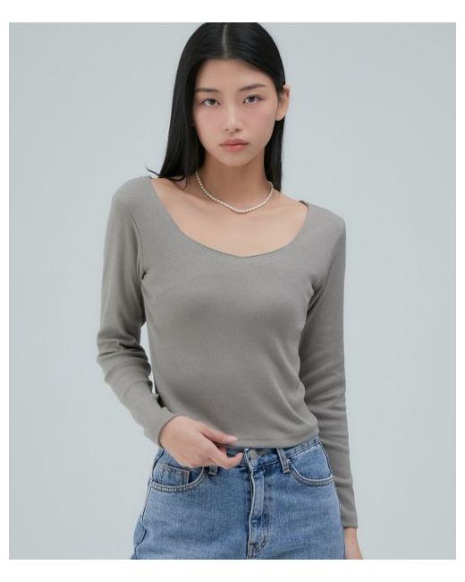 acover Five-point neck long sleeve t-shirt gray