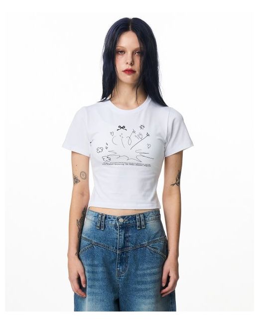 illigo Hand drawing fitted crop t-shirt