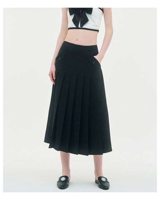 limeque Pocket Pleated Long Skirt