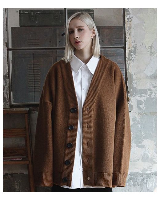 compagno Heavy Oversized Lambswool Cardigan Camel