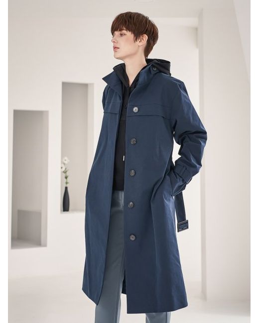 acud Stand Collar Single Trench Coat Navy