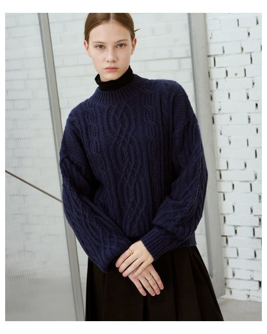 drawfitwomen Mohair cable pullover knit NAVY