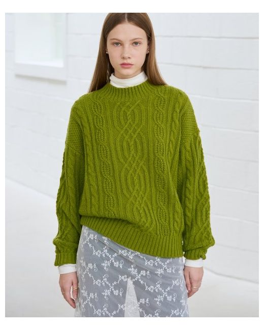 drawfitwomen Mohair cable pullover knit LIME