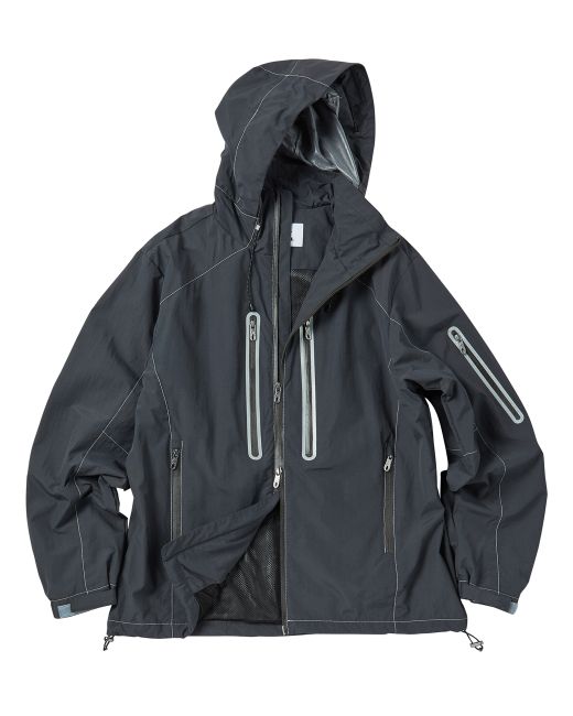travel Waterproof zipper hooded jacket charcoal